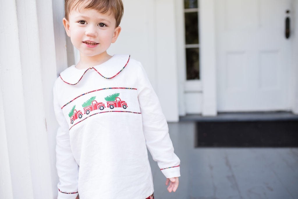 Christmas Tree in Truck Smocked Boys Shorts Set