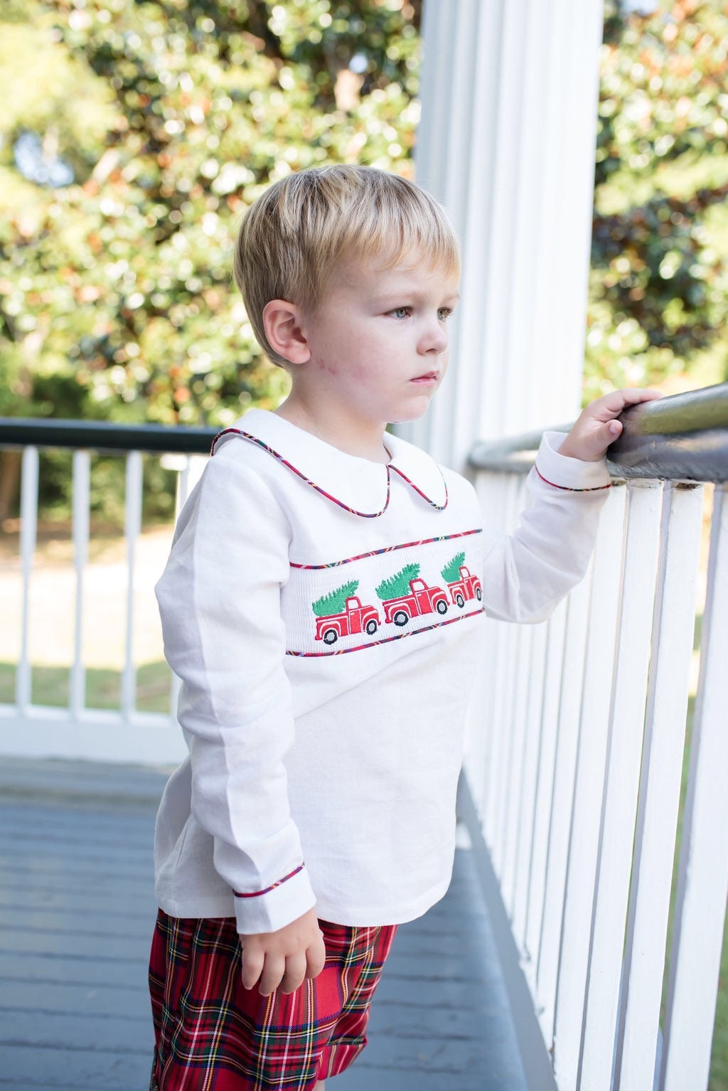 Christmas Tree in Truck Smocked Boys Shorts Set