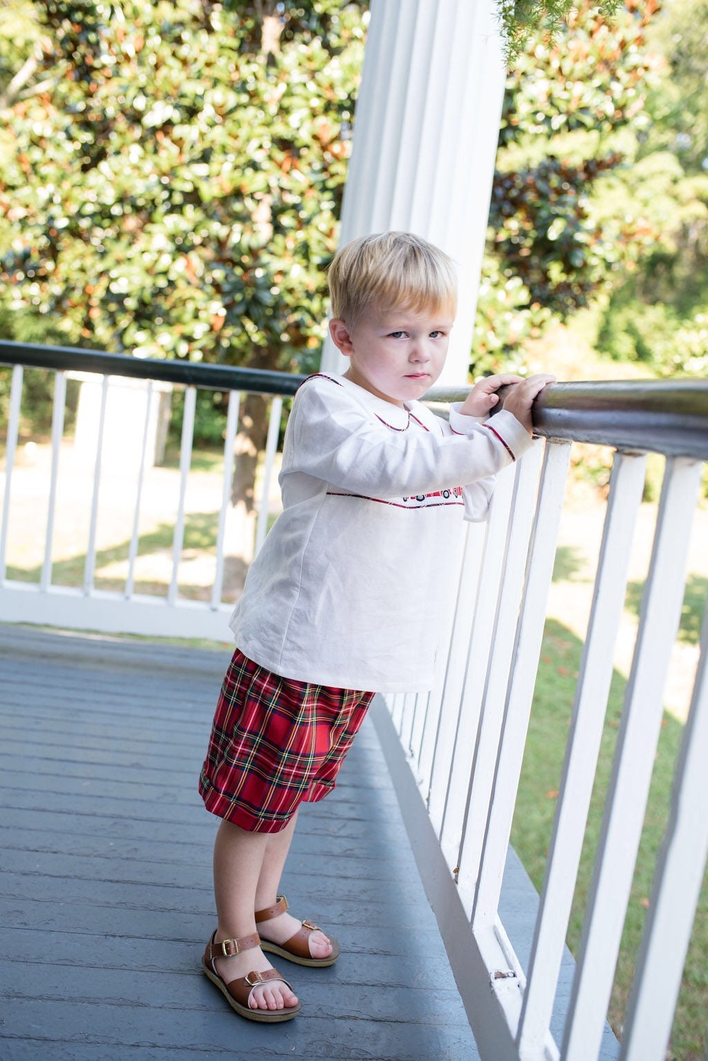 Christmas Tree in Truck Smocked Boys Shorts Set