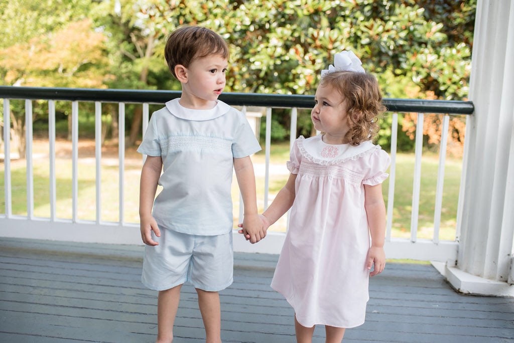 Bless Your Heart Blue Smocked Shorts Set