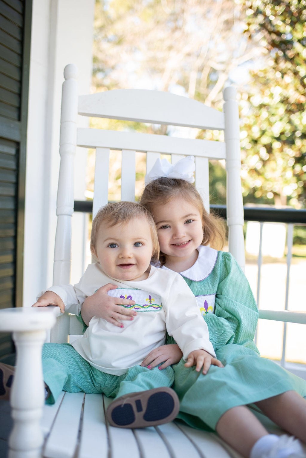 Green Gingham Smocked Mardi Gras Dress