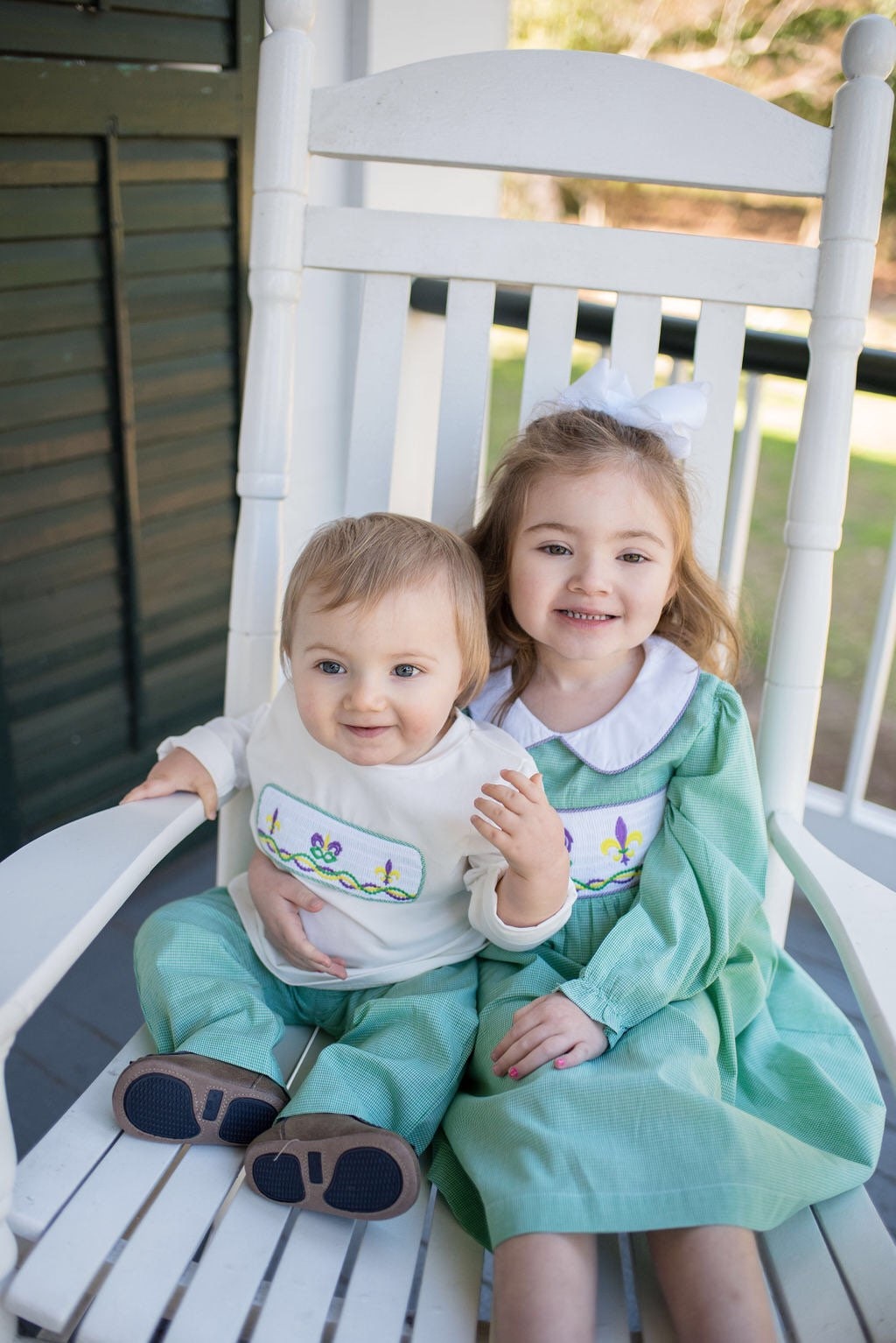 Green Gingham Smocked Mardi Gras Pants Set