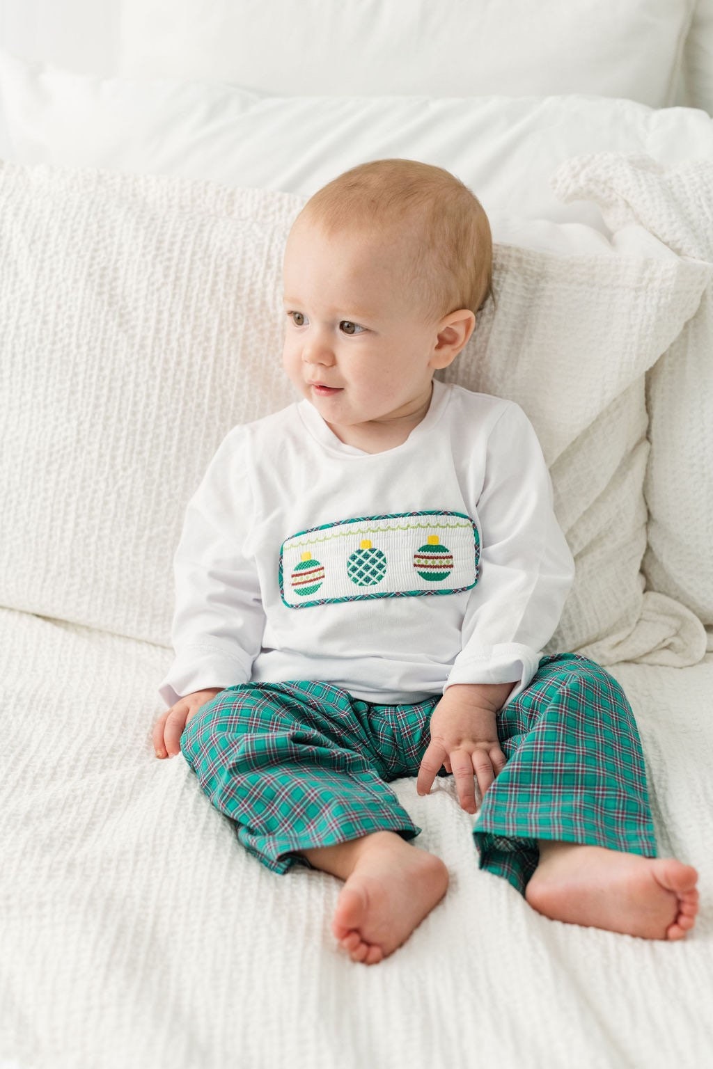 Christmas Ornament Smocked Boys Pants Set