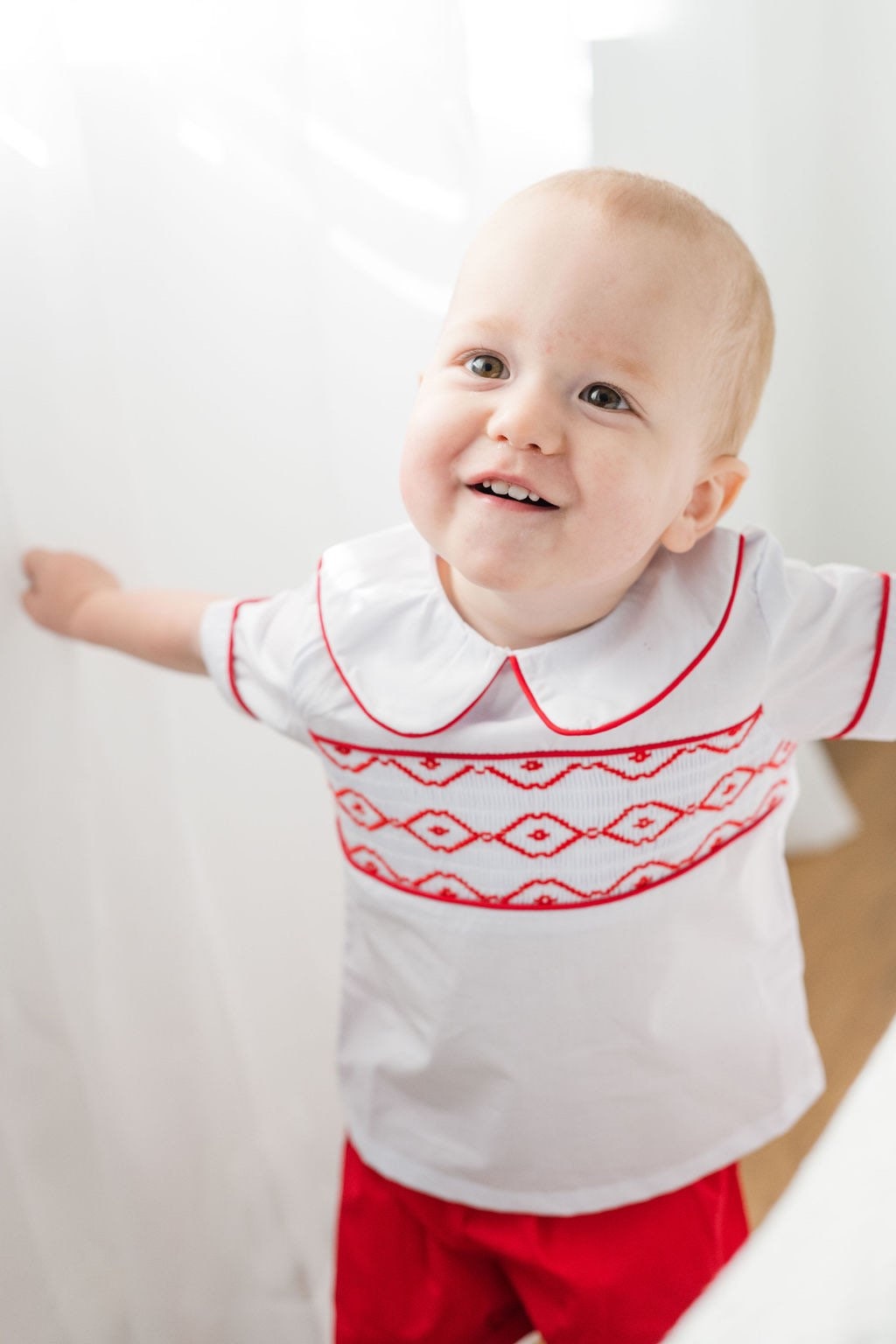 Smocked Red Shorts Set
