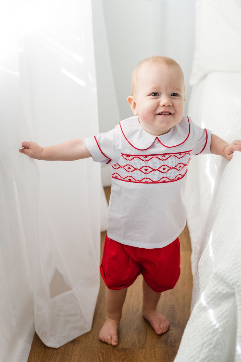Smocked Red Shorts Set