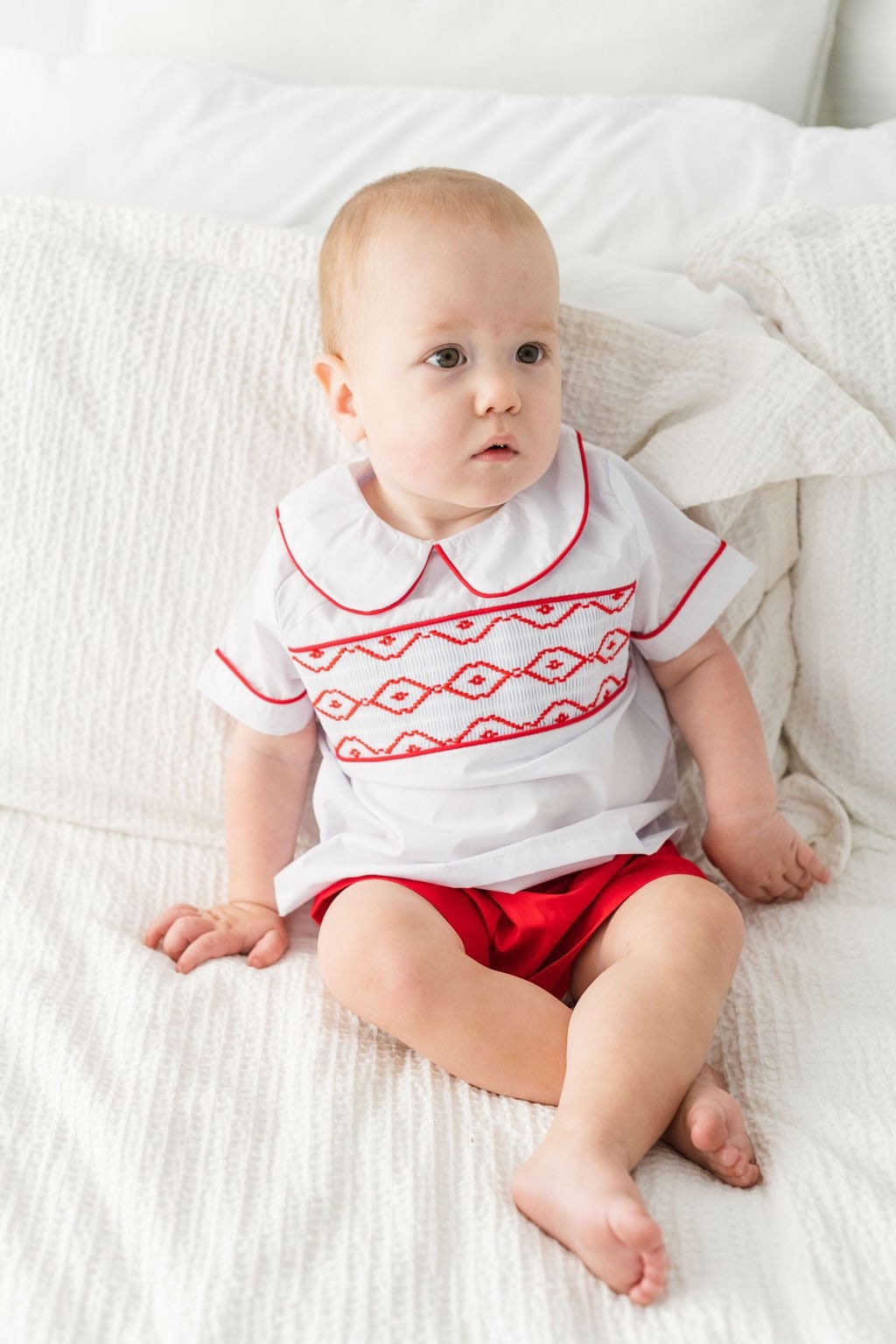 Smocked Red Shorts Set