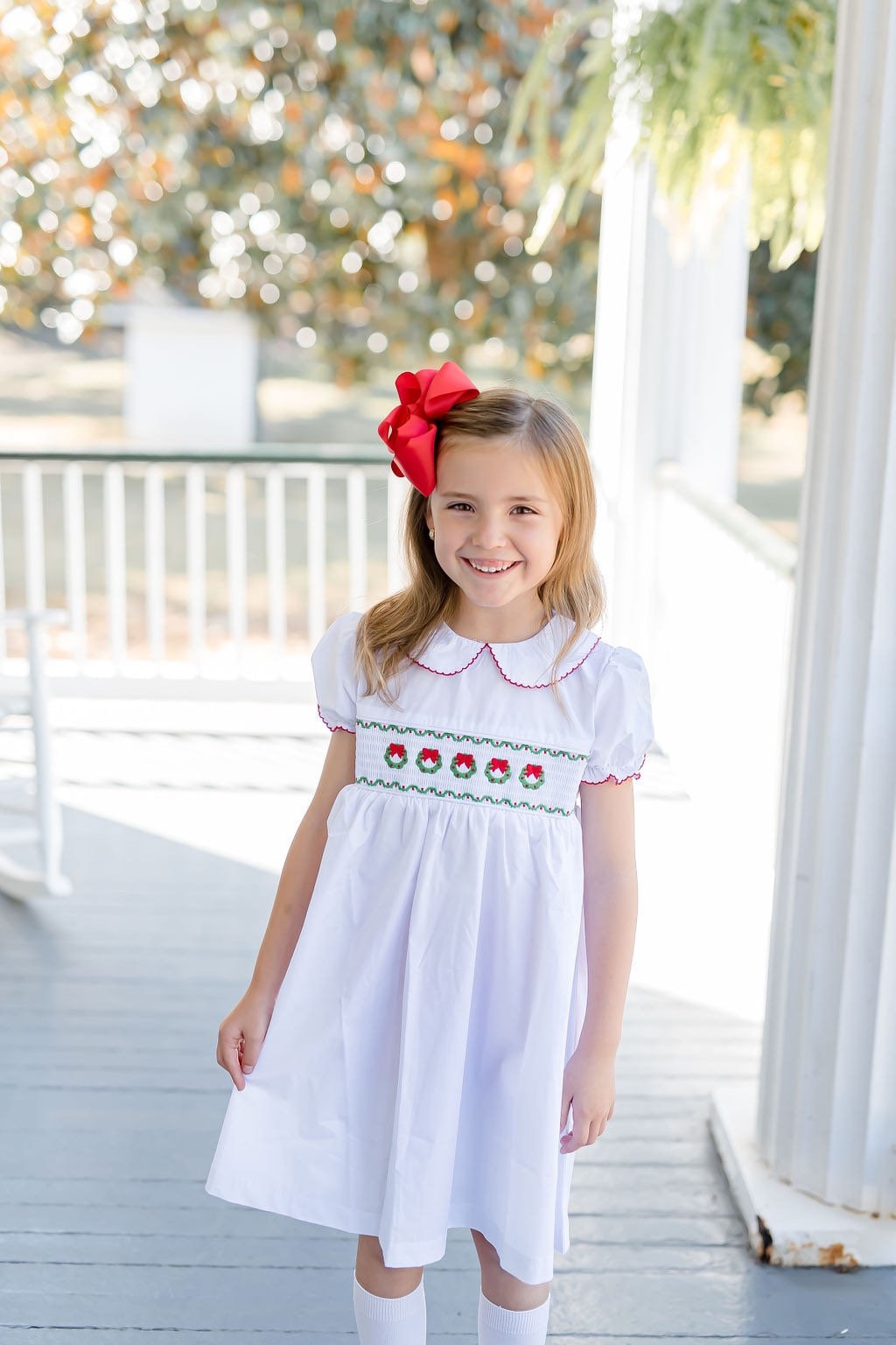 Smocked Wreath Christmas Dress