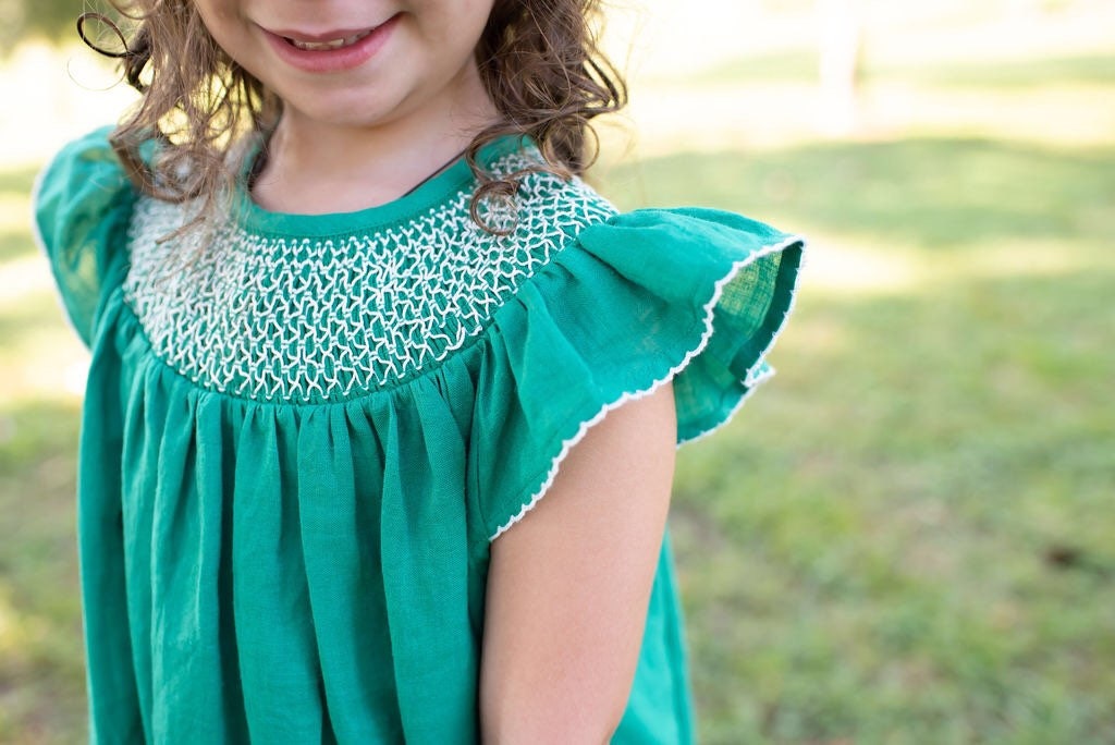 Green Linen Smocked Dress