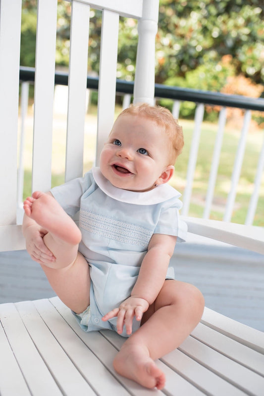 Bless Your Heart Blue Smocked Romper