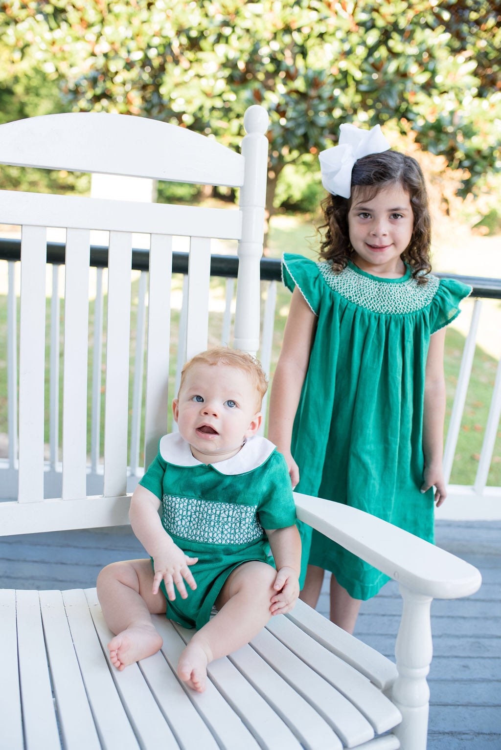 Green Linen Smocked Dress