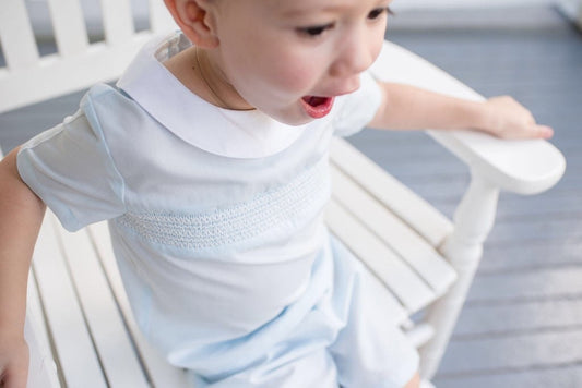 Bless Your Heart Blue Smocked Shorts Set