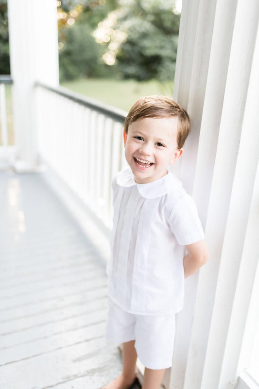 Pleated Shorts Set in White