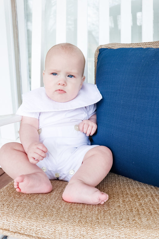 White Square Collar Heirloom Button-on
