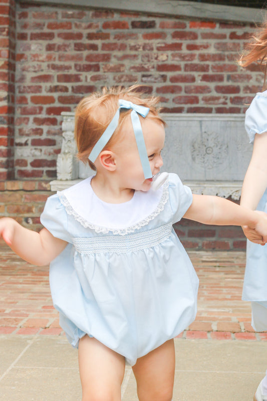 Bless Your Heart Smocked Blue Bubble