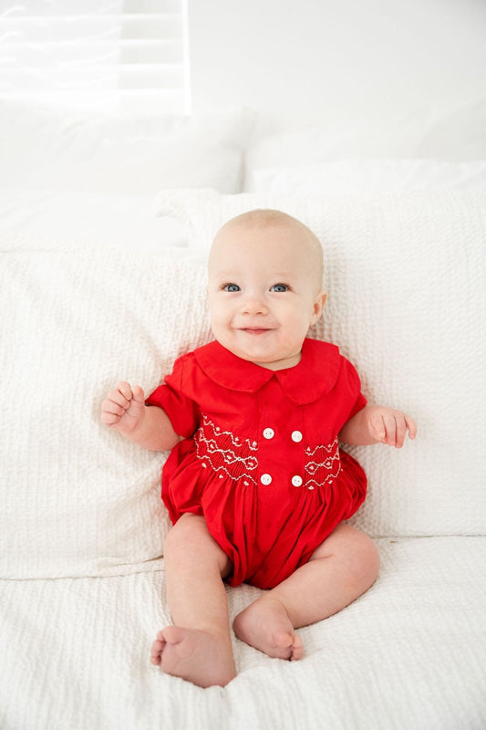 Smocked Red Boys Bubble