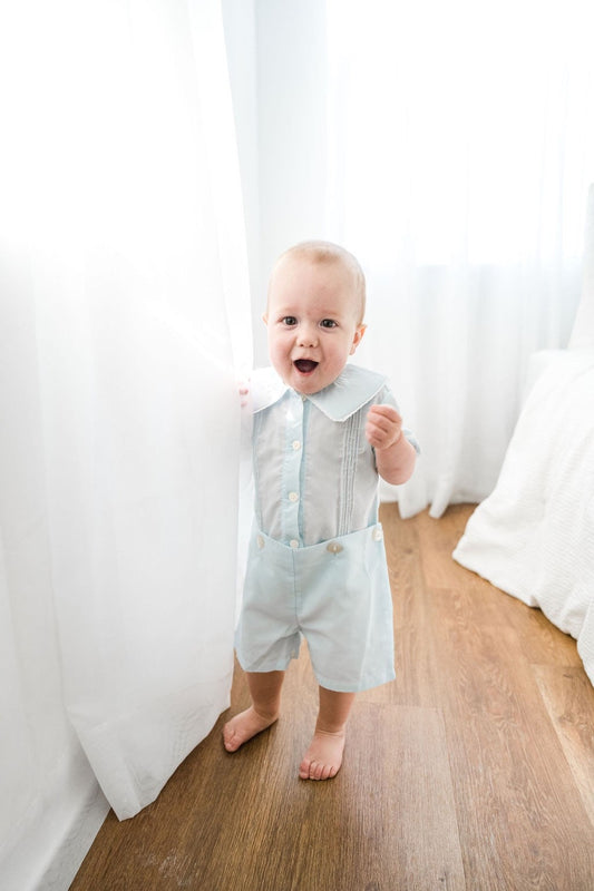 At Last Front Button Heirloom Button On in Blue