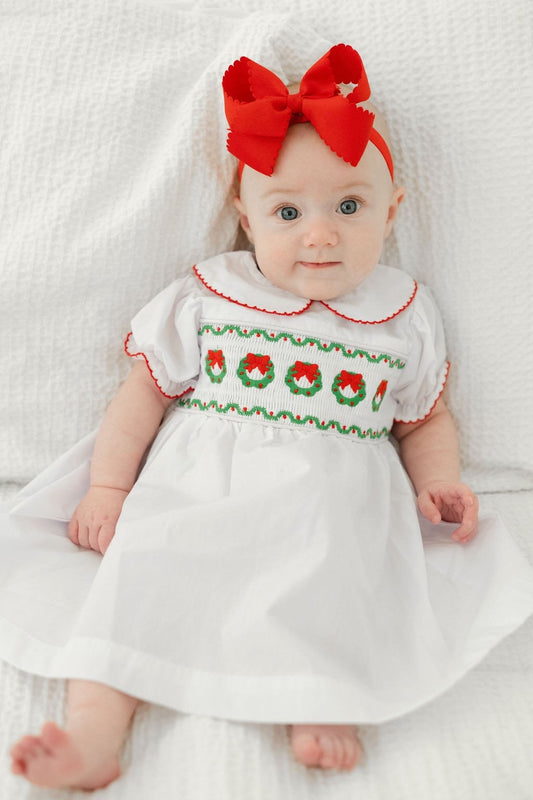 Smocked Wreath Christmas Dress