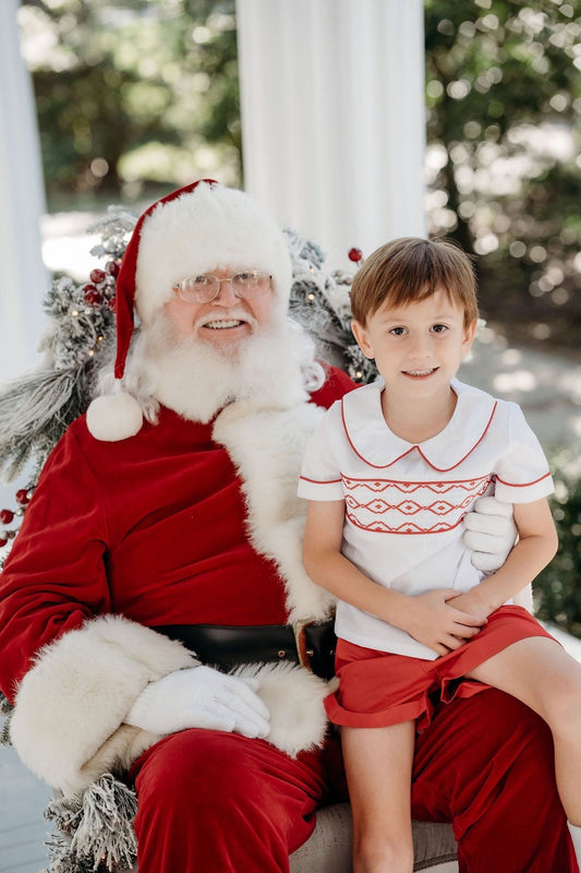 Smocked Red Shorts Set
